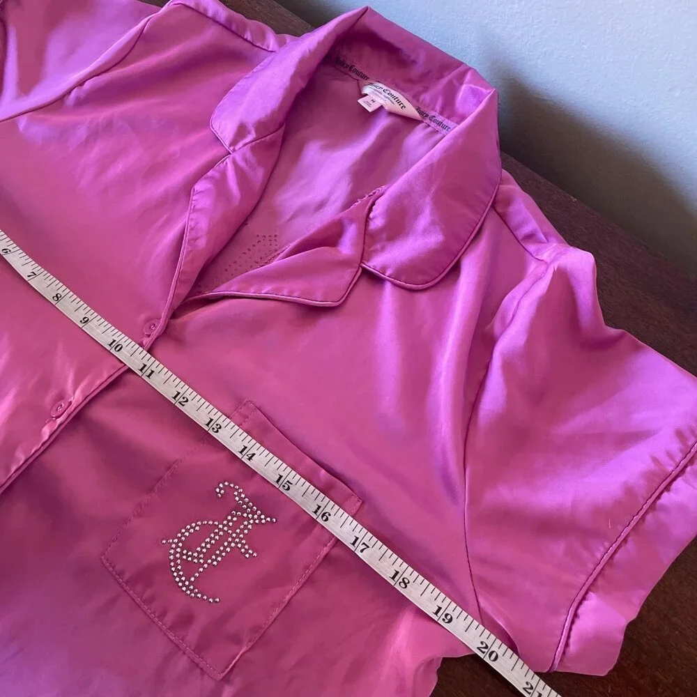 Juicy Couture Pink Satin Pajama Set | Rhinestone Bling Logo PJs Y2K Z M